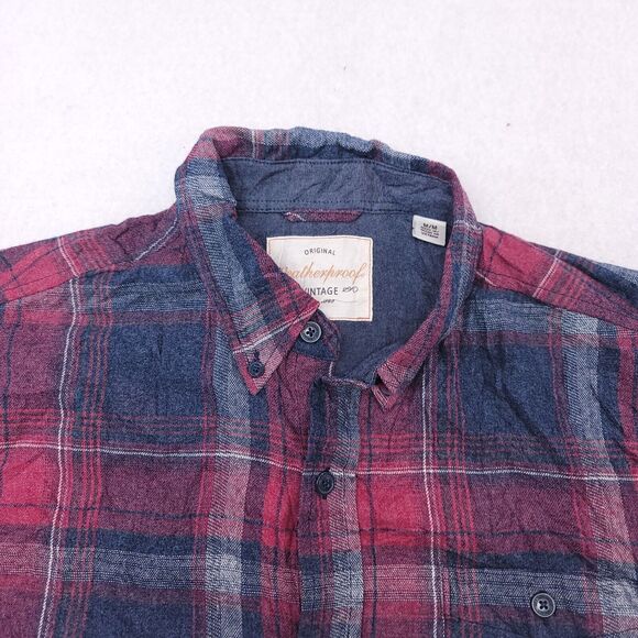 Weatherproof Madras Flannel Casual Button Up Shirt Mens Size Medium M Red Blue - Picture 1 of 10